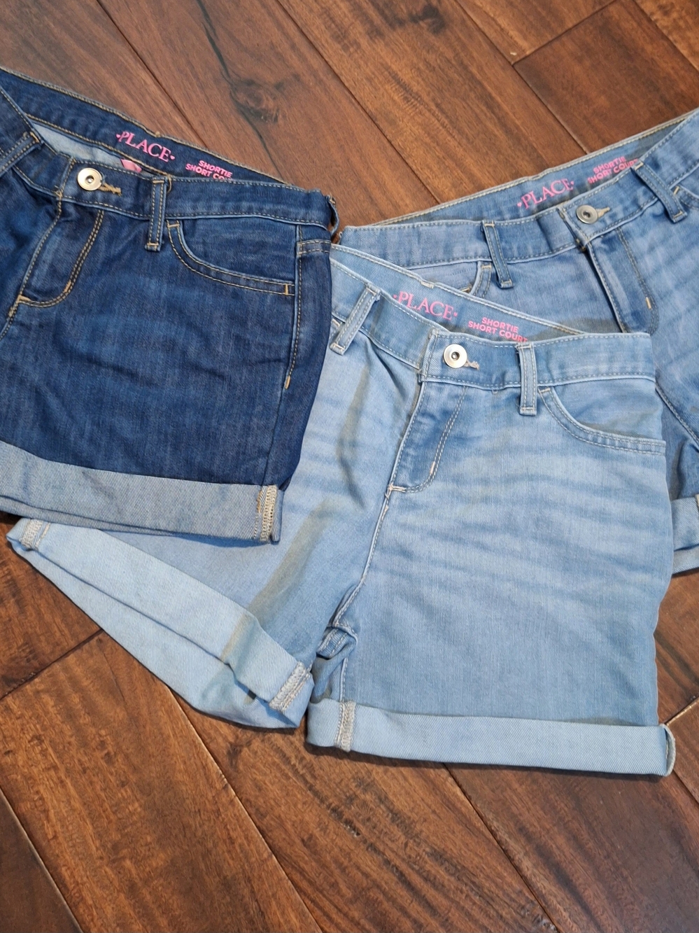 The Childrens Place Girls Denim Shorts -3 Pair Light Blue & Dark Blue Washes